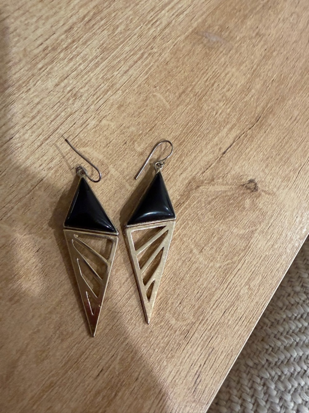 Gold and Black Geometric Drop Earrings - Women Jewelry